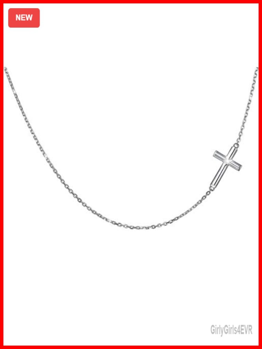 Sterling Silver Sideways Cross Choker Necklace 14-18 inches